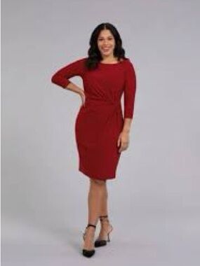 Ralph Lauren Red Three-Quarter Sleeve Twist-Waist Sheath Dress